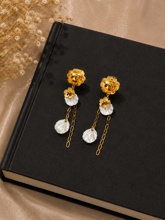 Swarique Madhulika Moti Floral Chain Earrings