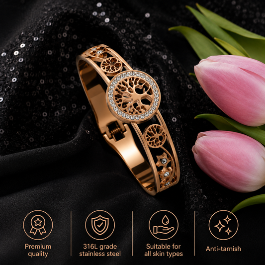 Swarique Vriksha Aura Crystal Bracelet โ Rose Gold Plated | 316L Stainless Steel