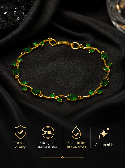 Swarique Panna Valli Emerald Tulip Bracelet | Anti-Tarnish 316L Stainless Steel Bracelet