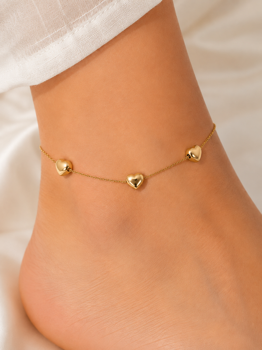 Amora Triple Heart Gold Anklet | 316L Stainless Steel Anti-Tarnish Adjustable Anklet for Women