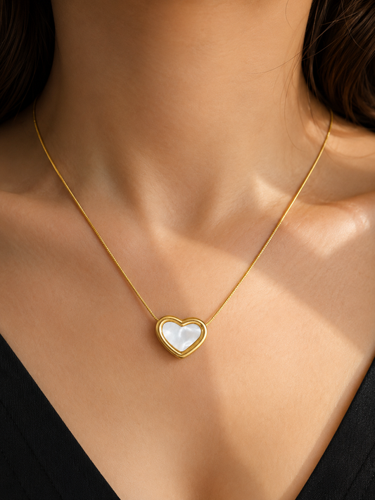 Swarique Hridaya Pearl Heart Necklace โ Gold Plated Mother of Pearl Pendant Necklace