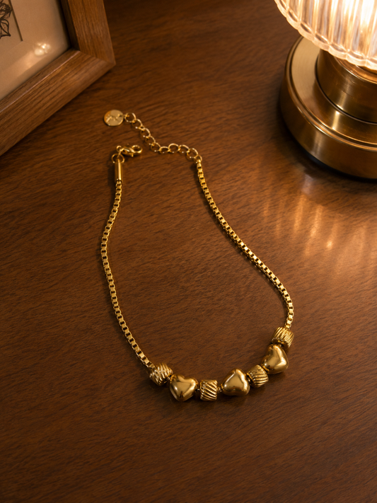 Swarique Premika Heart Charm Anklet โ Gold Plated Adjustable Anklet