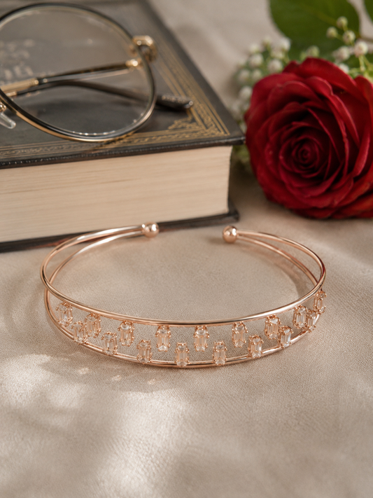 Noir Luxe Crystal Cuff Bracelet (Rose Gold)