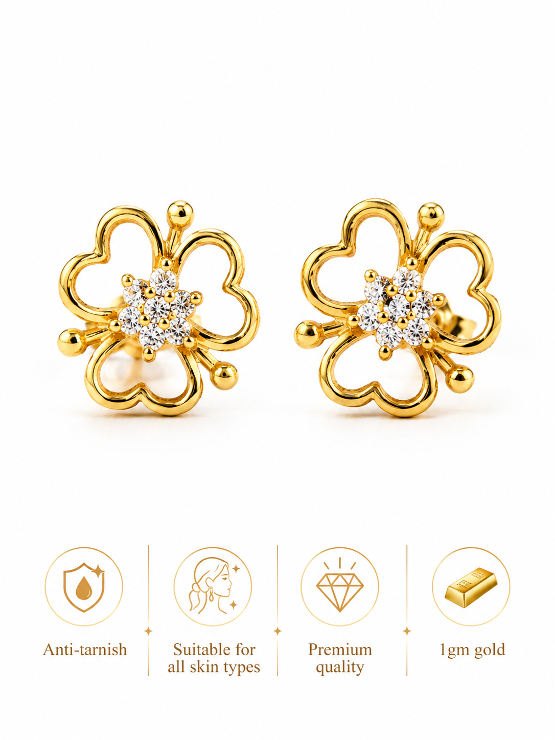 Ira Blossom 1 gm Gold Stud Earrings