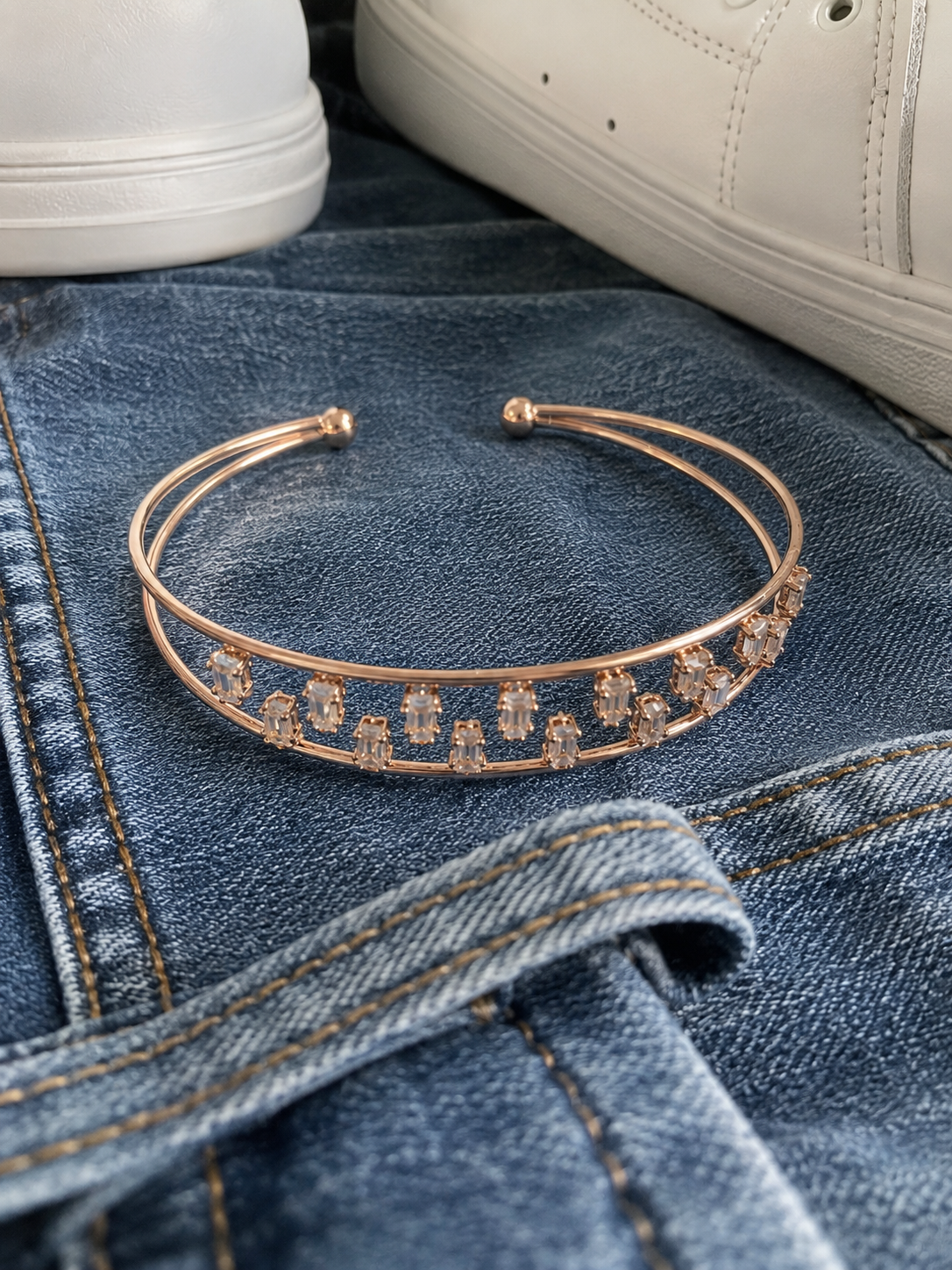 Noir Luxe Crystal Cuff Bracelet (Rose Gold)