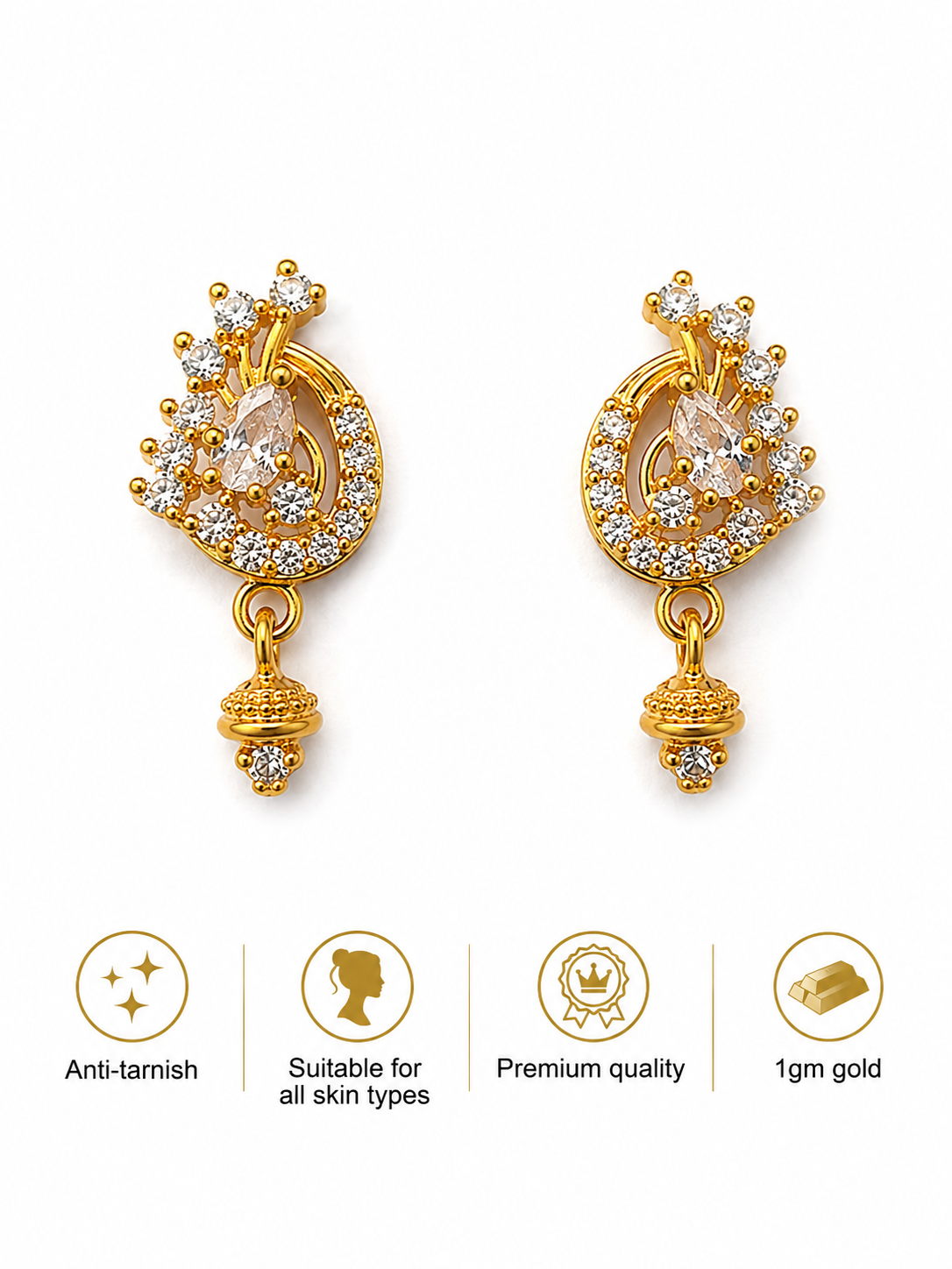 Aarohi Sparkle 1 gm Gold Drop Earrings
