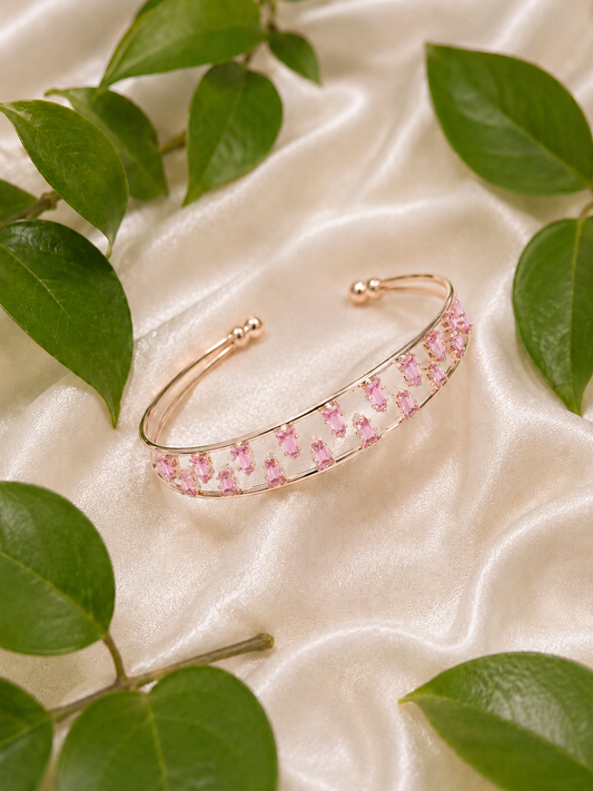 Noir Luxe Crystal Cuff Bracelet (Pink)