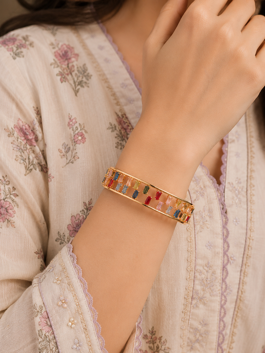 Noir Luxe Crystal Cuff Bracelet (Multicolor)