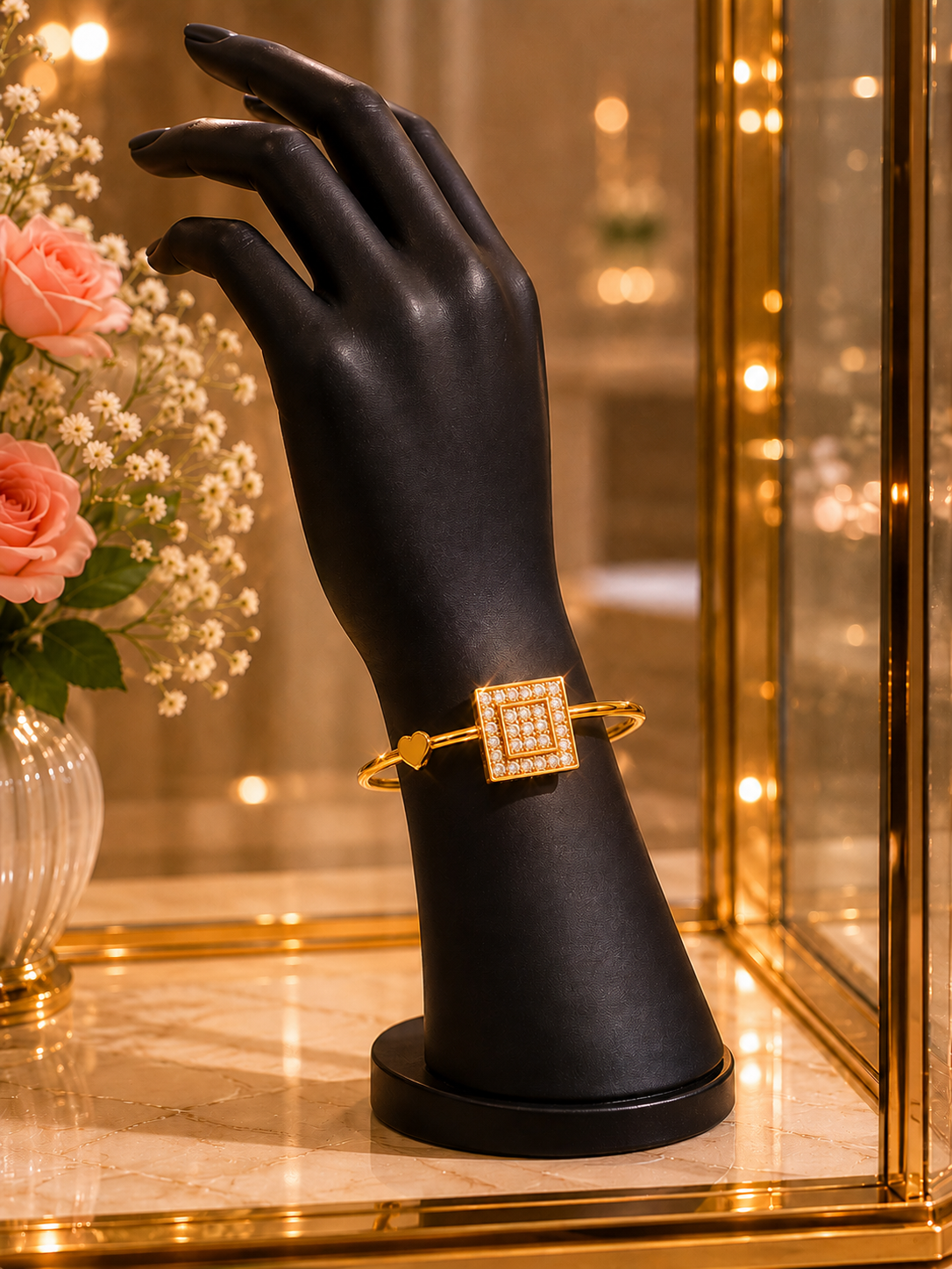 Golden Square Crystal Charm Bracelet