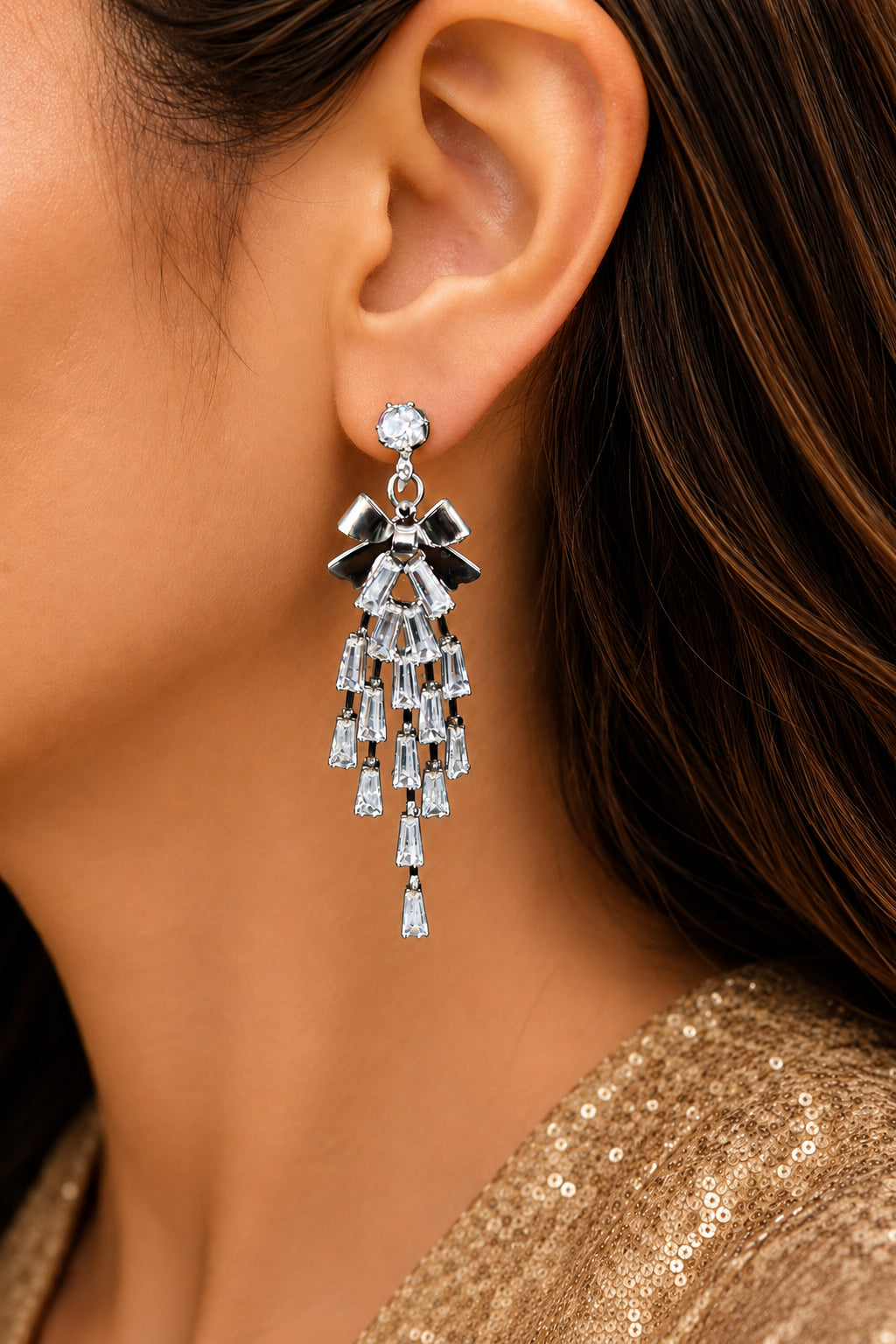 Crystal Cascade Bow Earrings