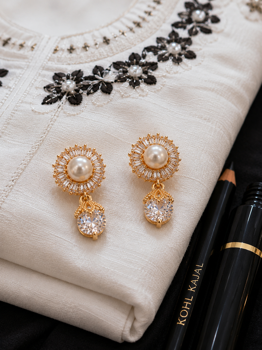 Pearl Radiance Crystal Drop Earrings