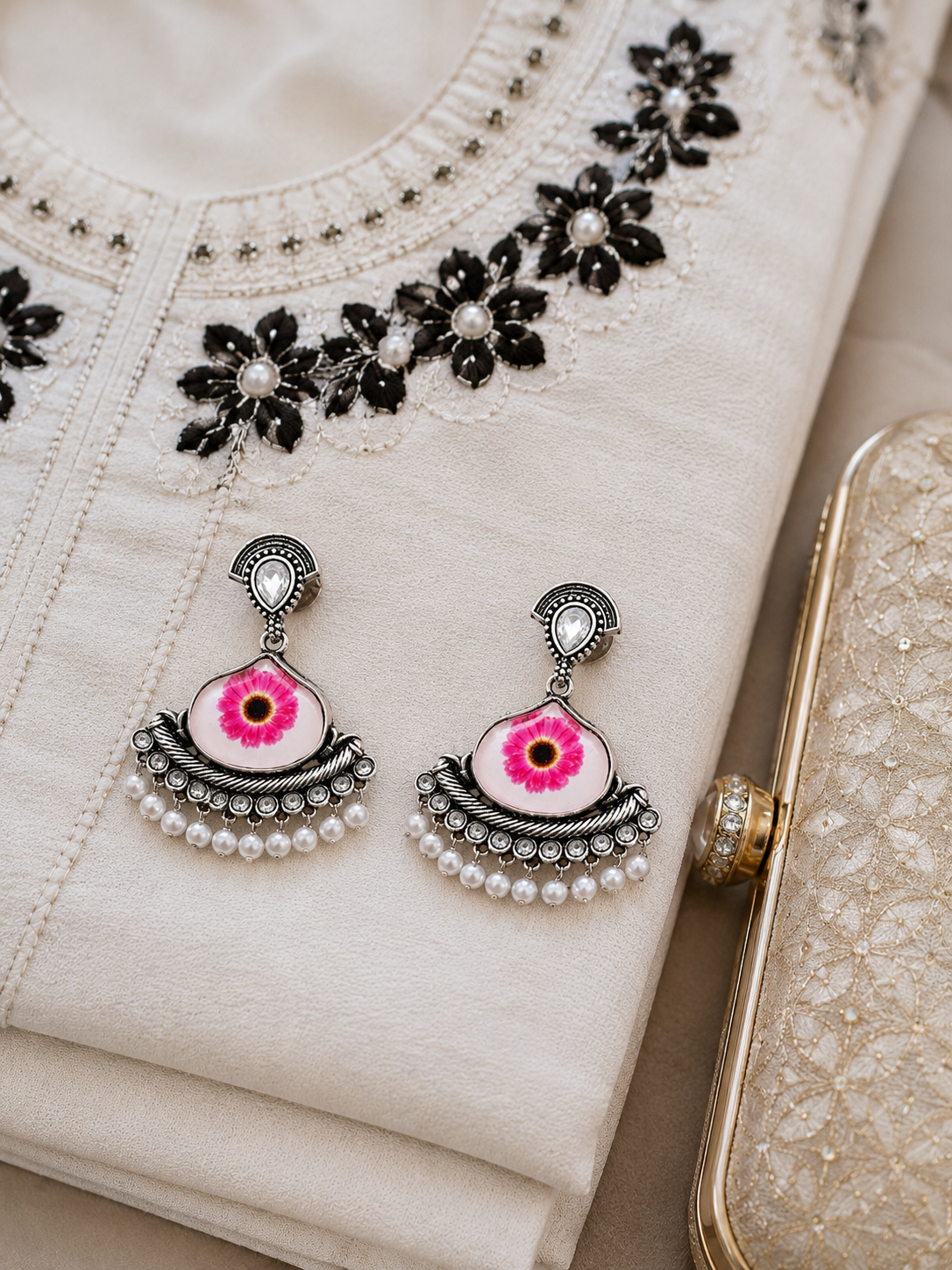 Swarique Bloom Pearl Charm Earrings