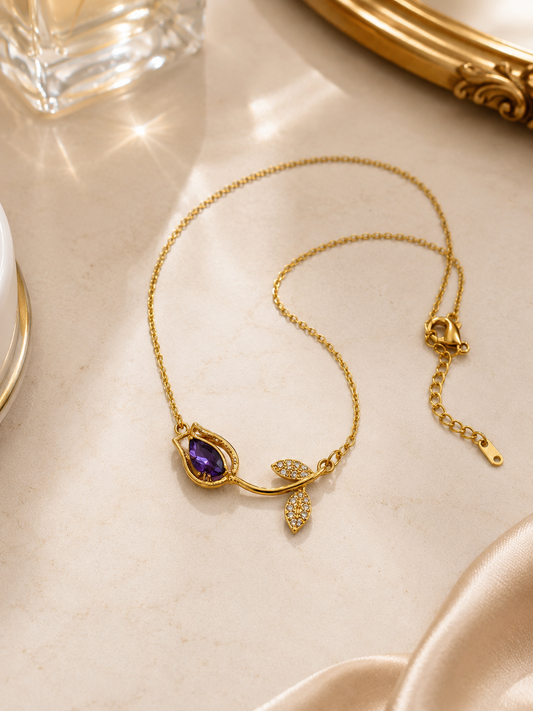 Swarique Neelpushp Bloom Necklace | Purple Crystal Anti-Tarnish Necklace