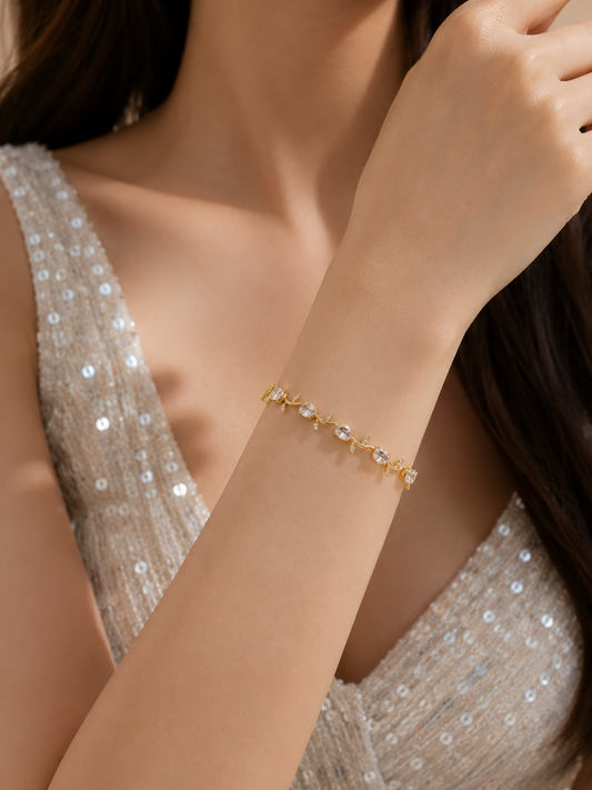 Swarique Chandrika Tulip Bracelet | Crystal Leaf Gold Bracelet | Anti-Tarnish 316L Stainless Steel