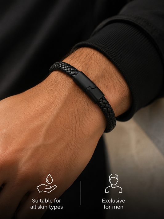 Swarique Shadow Weave Black Braided Bracelet for Men