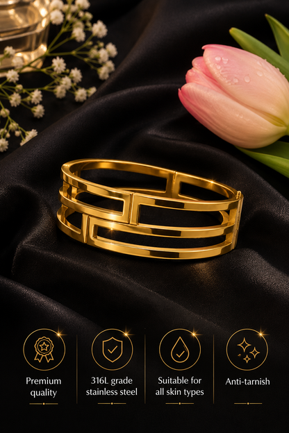 Swarique Rajsi Horizon Gold Cuff Bracelet – 316L Stainless Steel