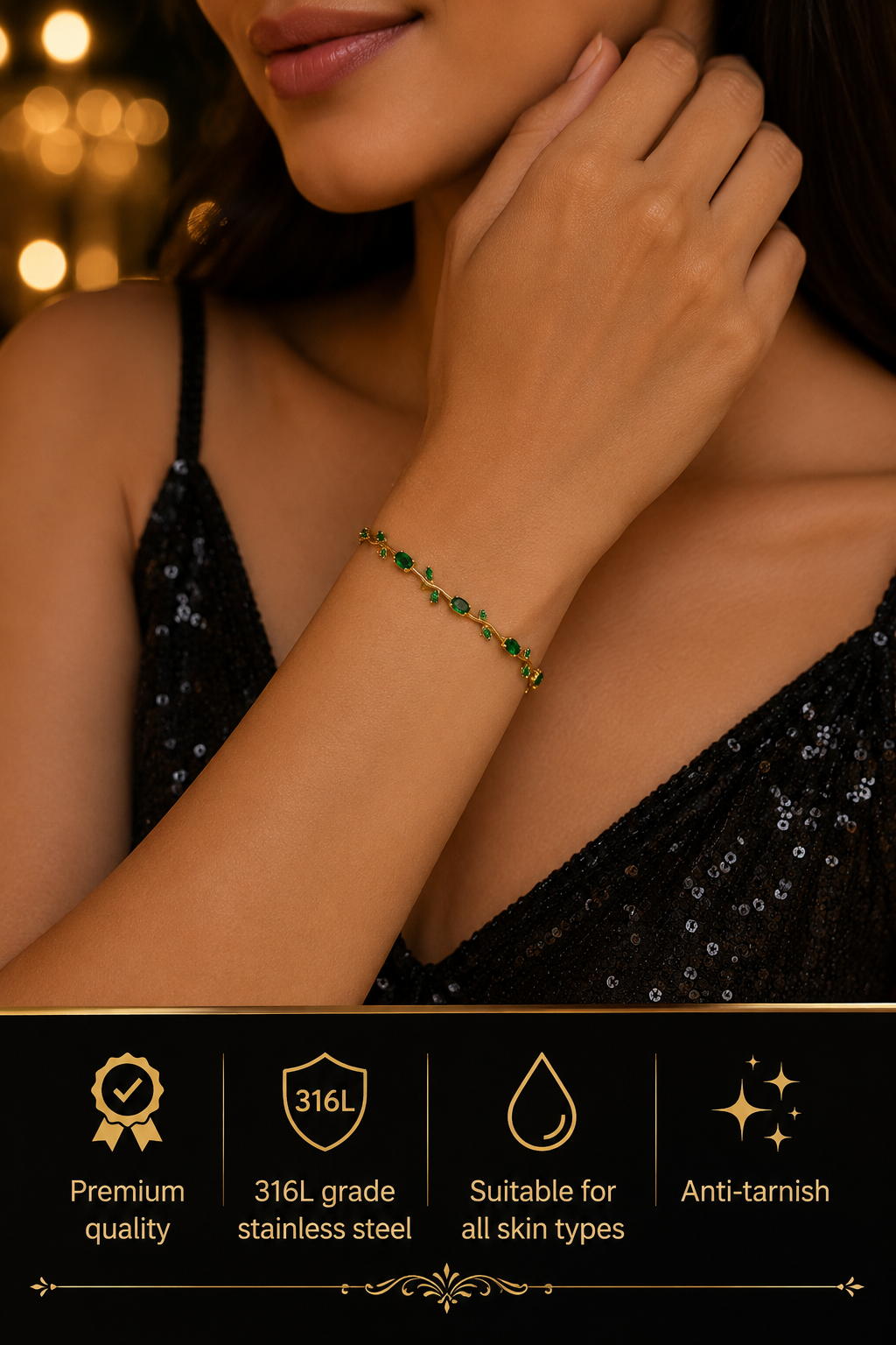 Swarique Panna Valli Emerald Tulip Bracelet | Anti-Tarnish 316L Stainless Steel Bracelet