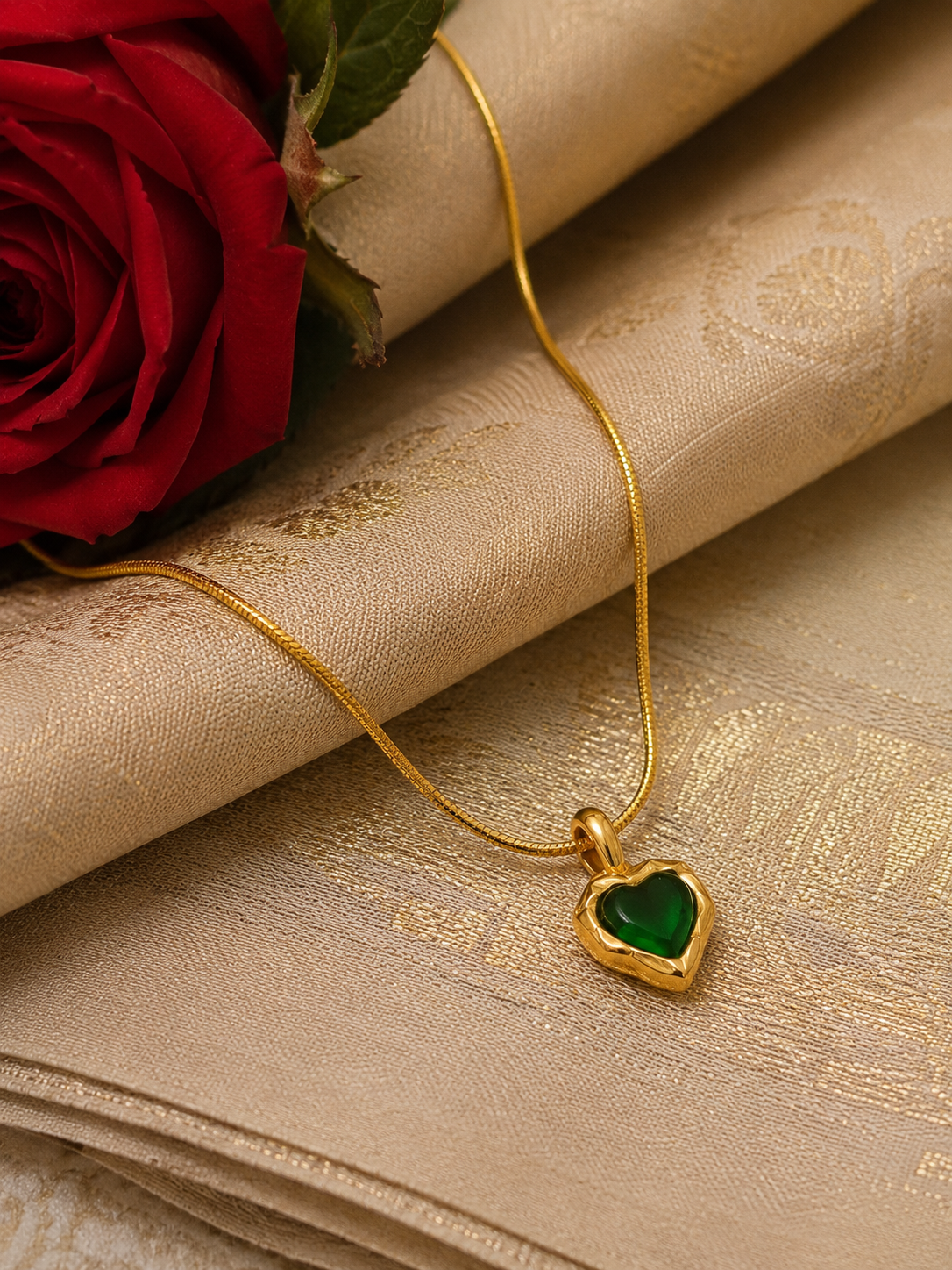 Emerald Heart Whisper Pendant Necklace