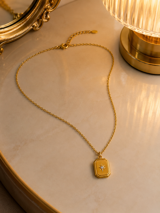 Swarique Dhruva Star Pendant Necklace – Gold Plated Celestial Medallion Necklace