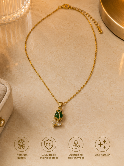Swarique Panna Pushp Gold Rose Pendant Necklace | 316L Stainless Steel Anti-Tarnish Necklace