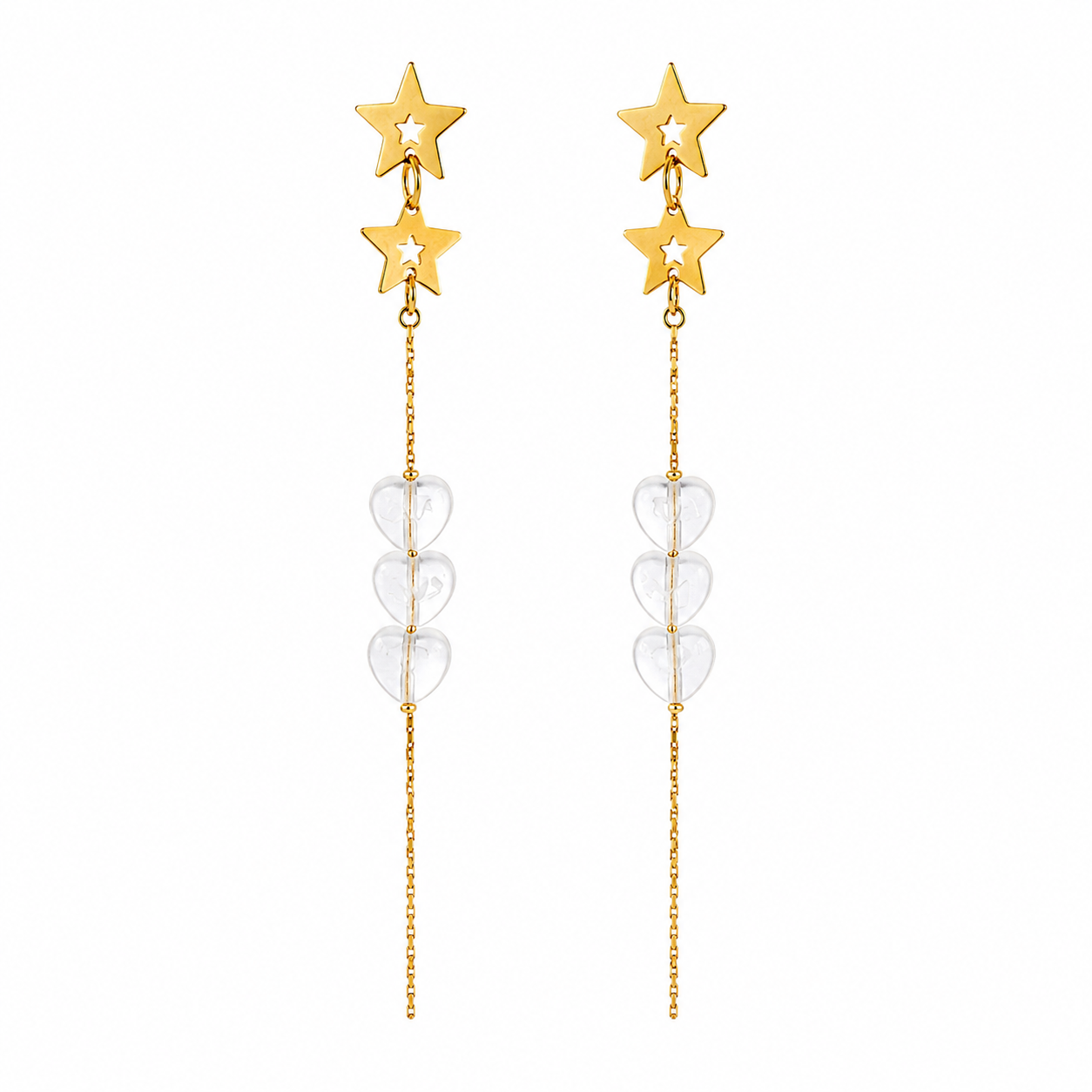 Swarique Star Heart Long Drop Earrings
