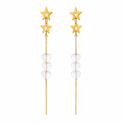 Swarique Star Heart Long Drop Earrings