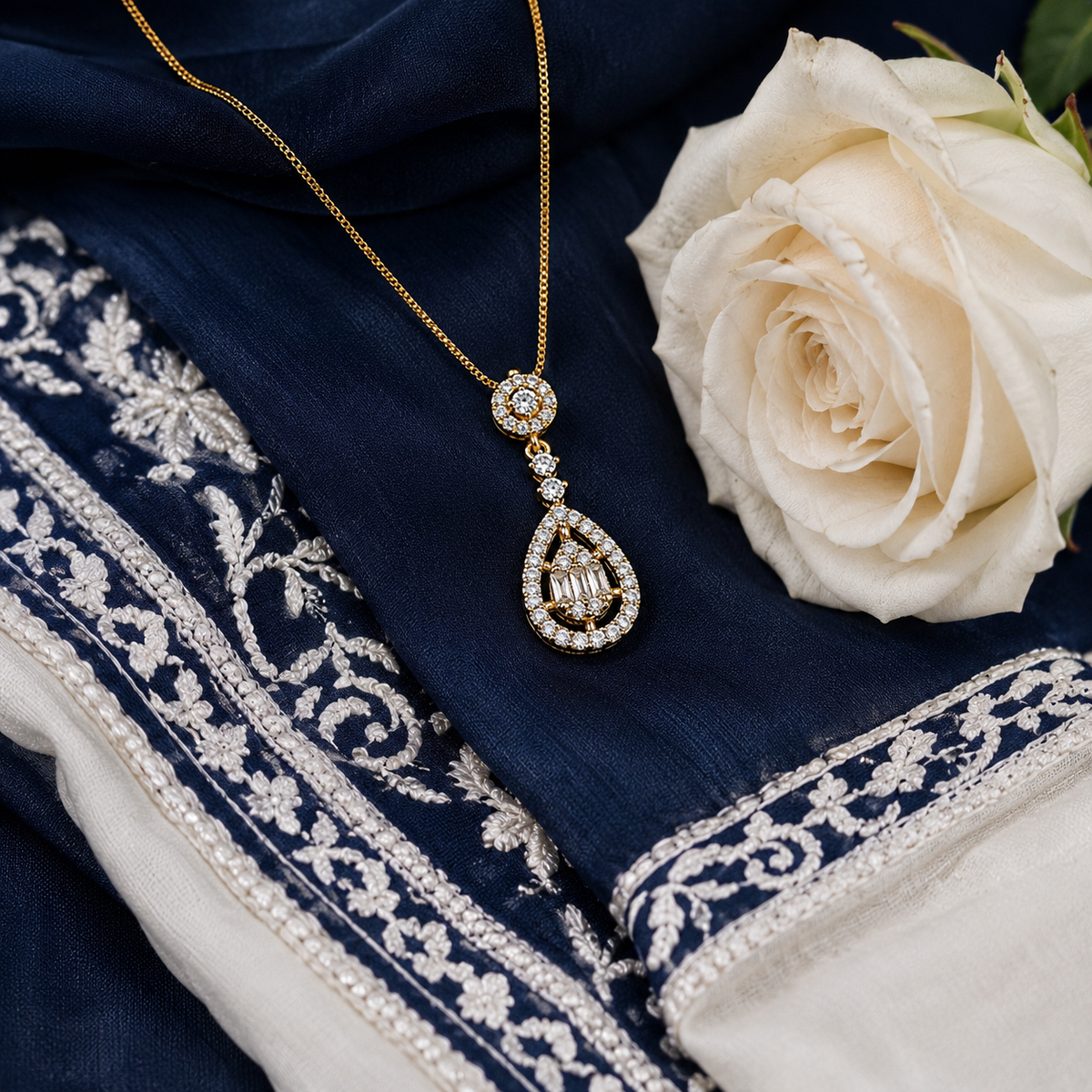 Swarique Anvika Teardrop Crystal Pendant Necklace