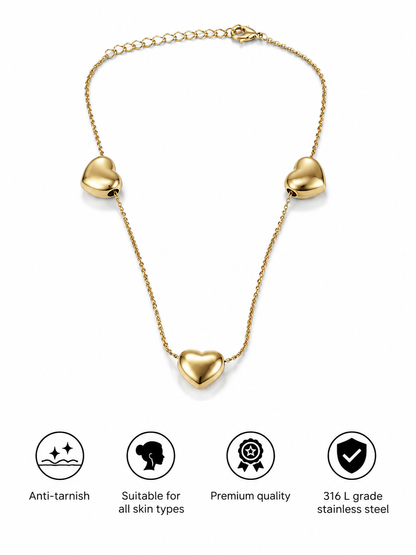 Amora Triple Heart Gold Anklet | 316L Stainless Steel Anti-Tarnish Adjustable Anklet for Women