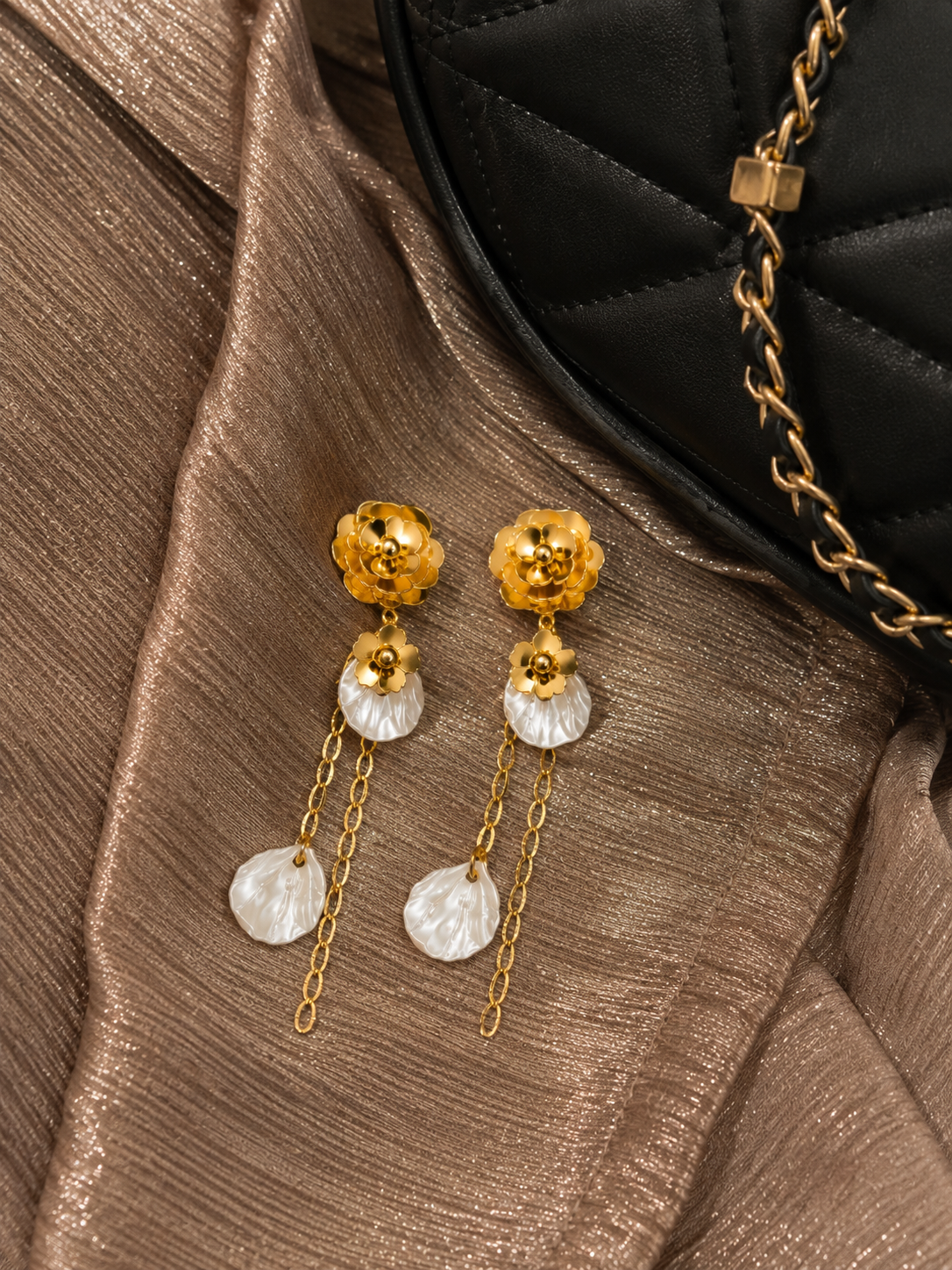 Swarique Madhulika Moti Floral Chain Earrings