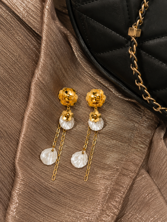 Swarique Madhulika Moti Floral Chain Earrings