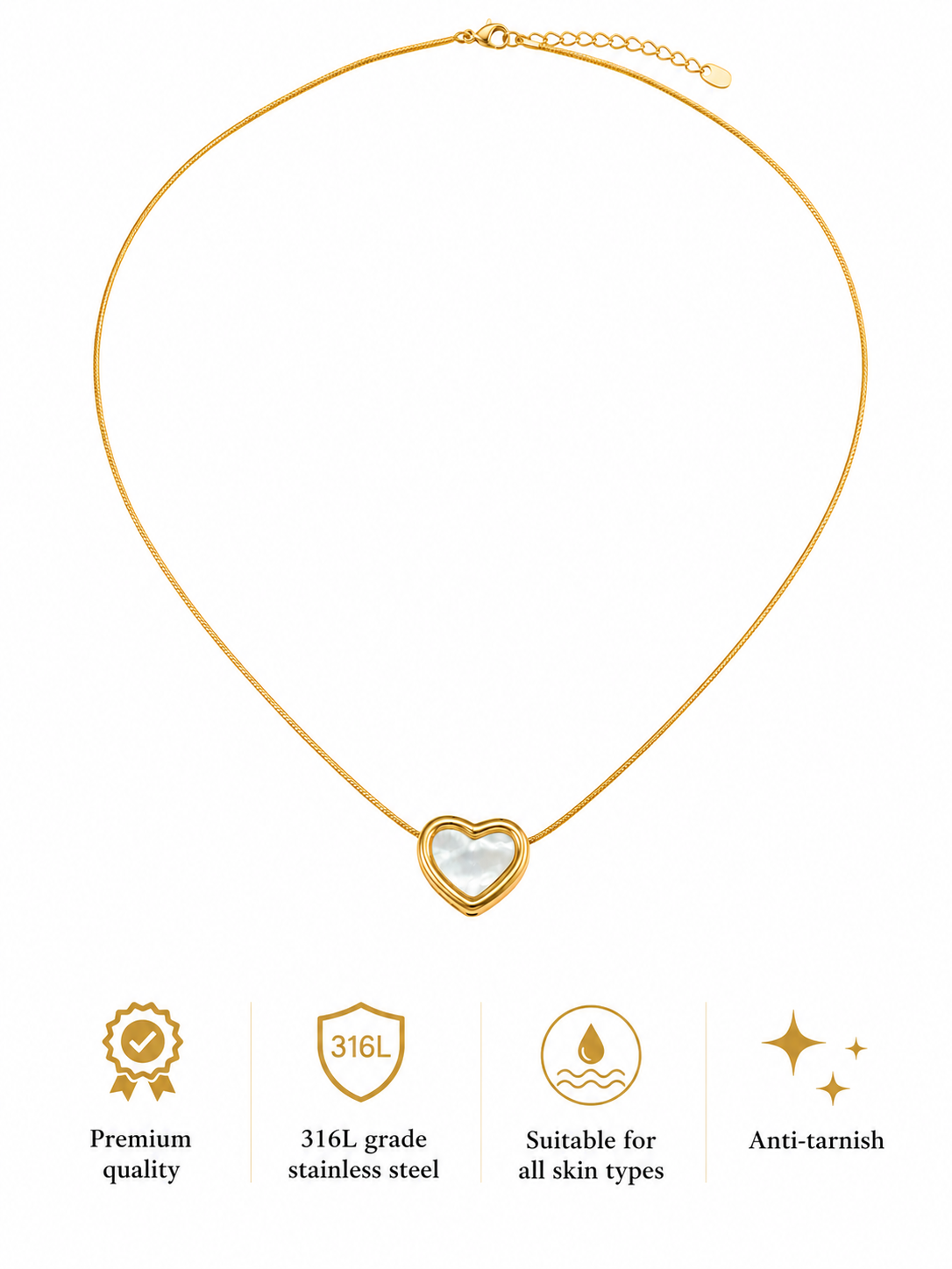 Swarique Hridaya Pearl Heart Necklace – Gold Plated Mother of Pearl Pendant Necklace