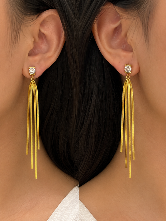 Swarique Sunehri Lehar Tassel Drop Earrings