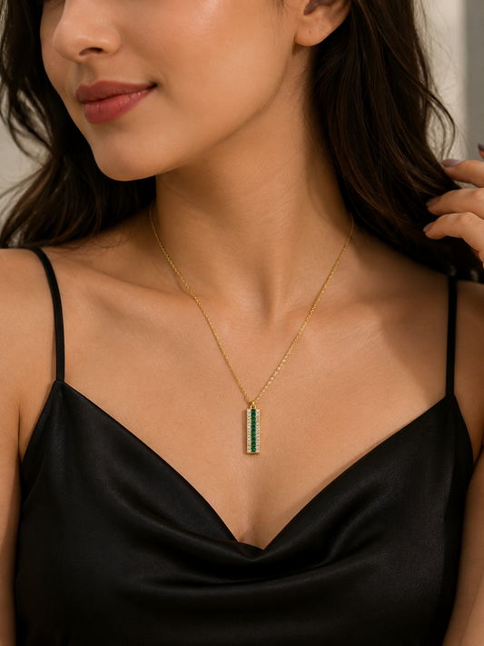 Swarique Haritika Emerald Bar Pendant Necklace