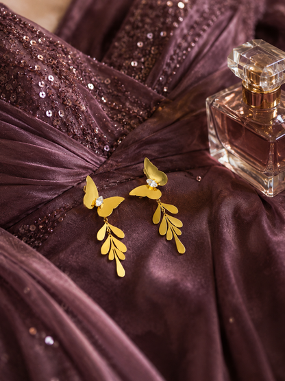 Swarique Pankhuri Butterfly Leaf Crystal Drop Earrings
