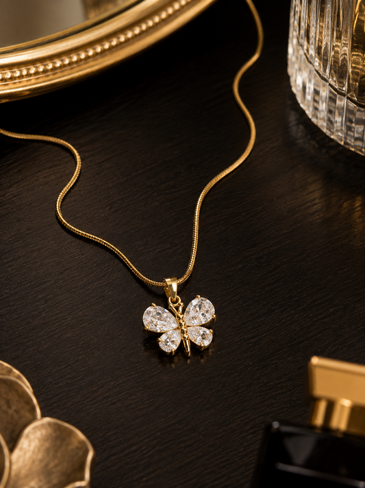 Swarique Pankhuri Crystal Butterfly Pendant Necklace