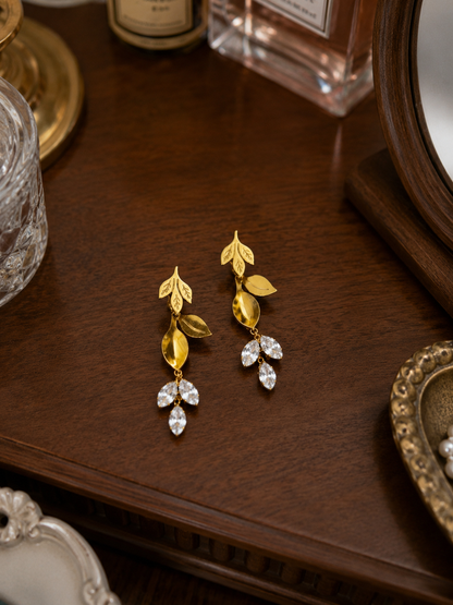 Swarique Pallavi Leaf Crystal Drop Earrings