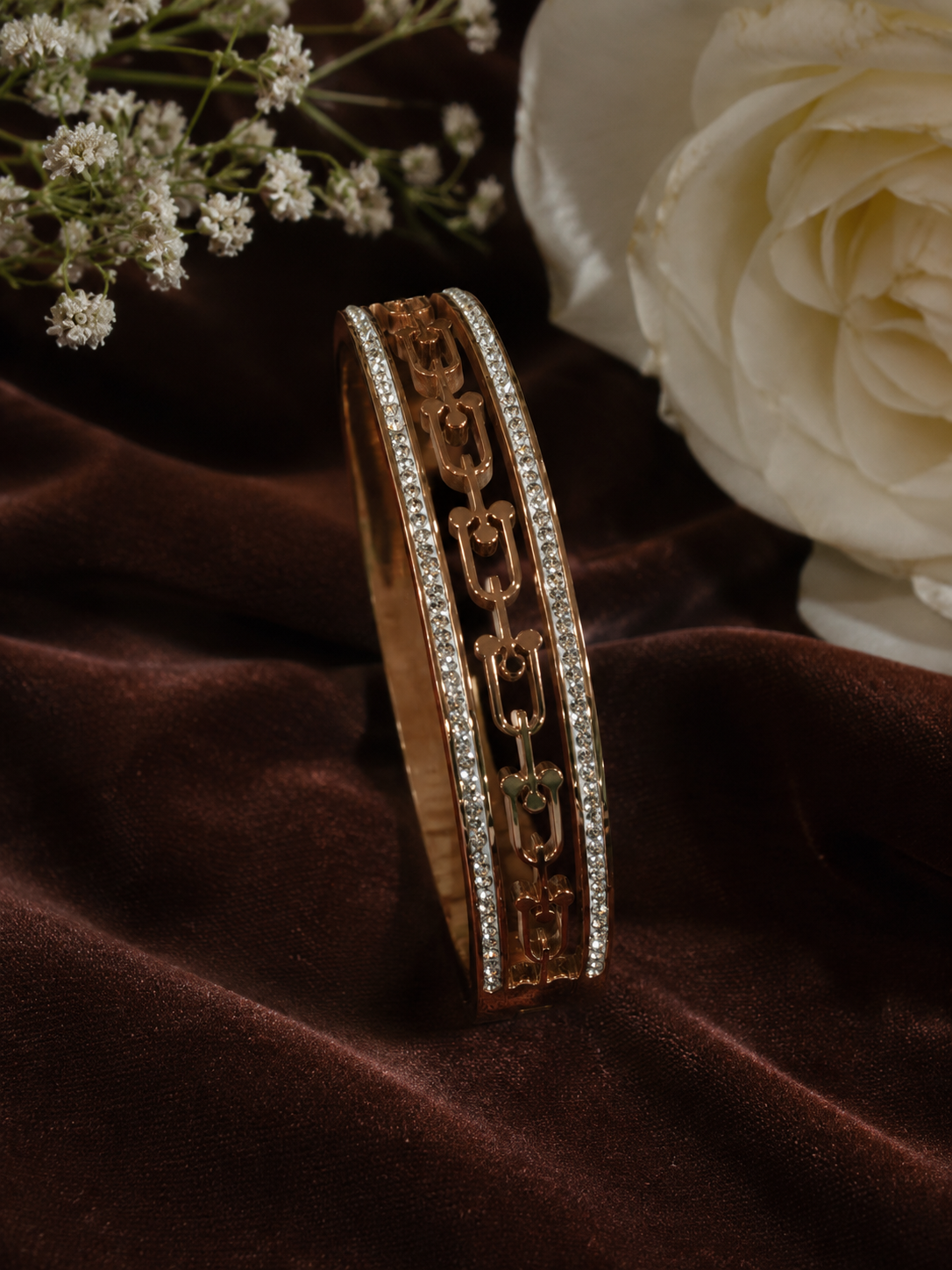 Swarique Aarunya Crystal Link Kada | Rose Gold Bracelet | 316L Stainless Steel | Anti-Tarnish