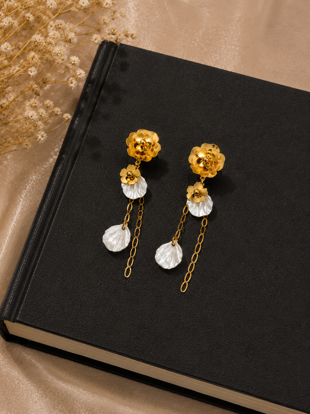 Swarique Madhulika Moti Floral Chain Earrings