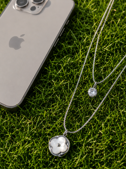 Swarique Silver Moti Bloom Layered Necklace