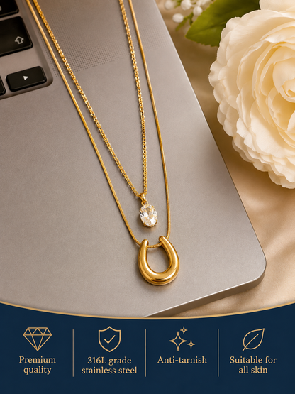 Swarique Aashvi Crystal Horseshoe Layered Necklace