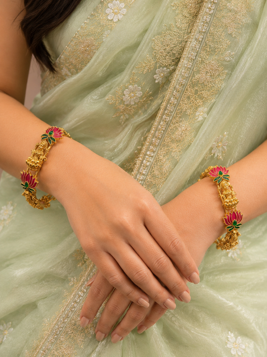 Swarique Kamal Lakshmi Divine Heritage Gold Finish Bangles (Set of 2)