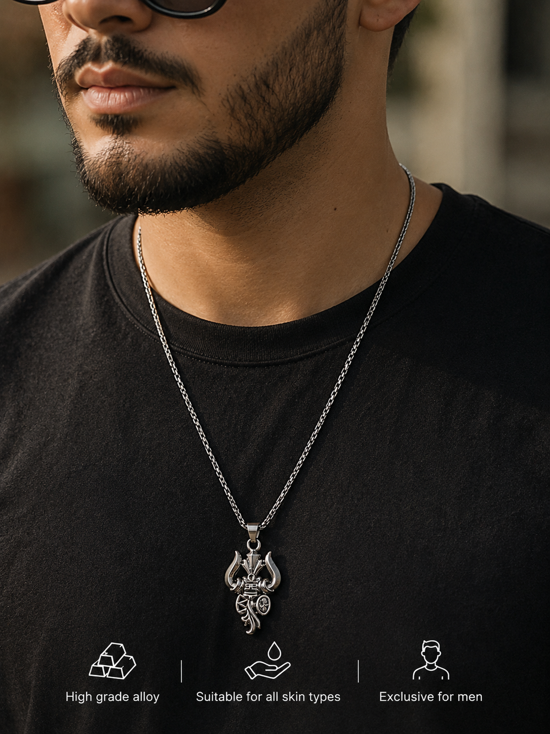 Swarique Mahakaal Trishul Damru Pendant Chain for Men | Premium Stainless Steel Spiritual Necklace
