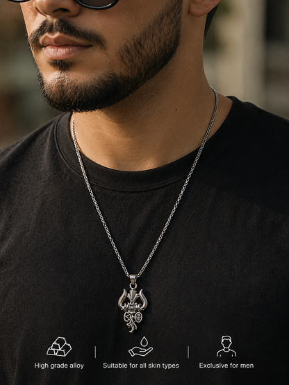 Swarique Mahakaal Trishul Damru Pendant Chain for Men | Premium Stainless Steel Spiritual Necklace