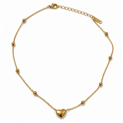 Swarique Preet Hriday Gold Heart Beaded Necklace | 316L Stainless Steel Anti-Tarnish Necklace