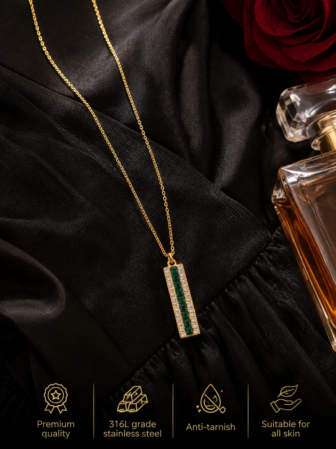 Swarique Haritika Emerald Bar Pendant Necklace