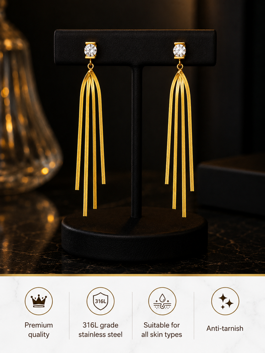 Swarique Sunehri Lehar Tassel Drop Earrings