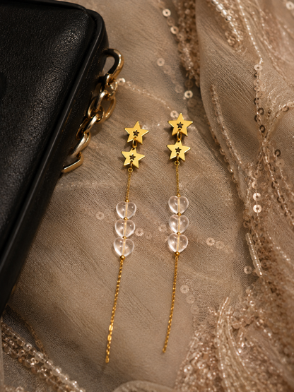 Swarique Star Heart Long Drop Earrings