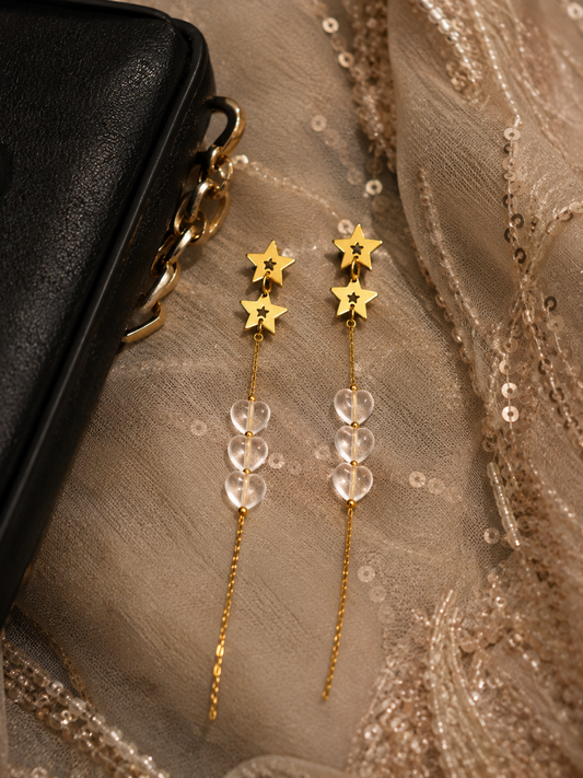 Swarique Star Heart Long Drop Earrings