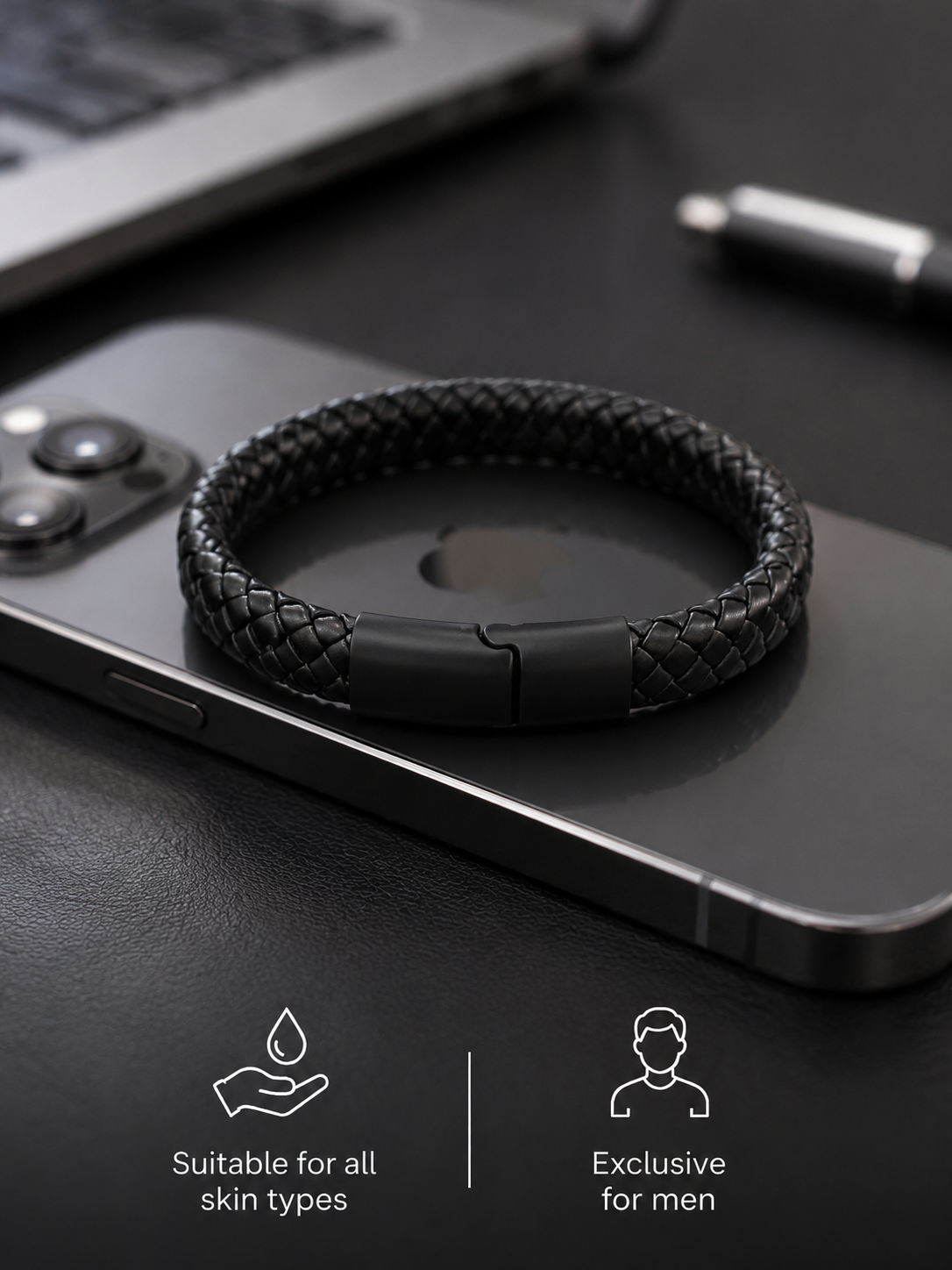 Swarique Shadow Weave Black Braided Bracelet for Men