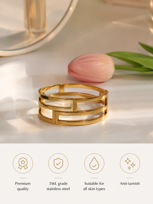 Swarique Rajsi Horizon Gold Cuff Bracelet – 316L Stainless Steel